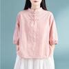 Spot summer new cotton and linen disc buckle loose top Chinese retro literary casual tea clothes five-point shirt