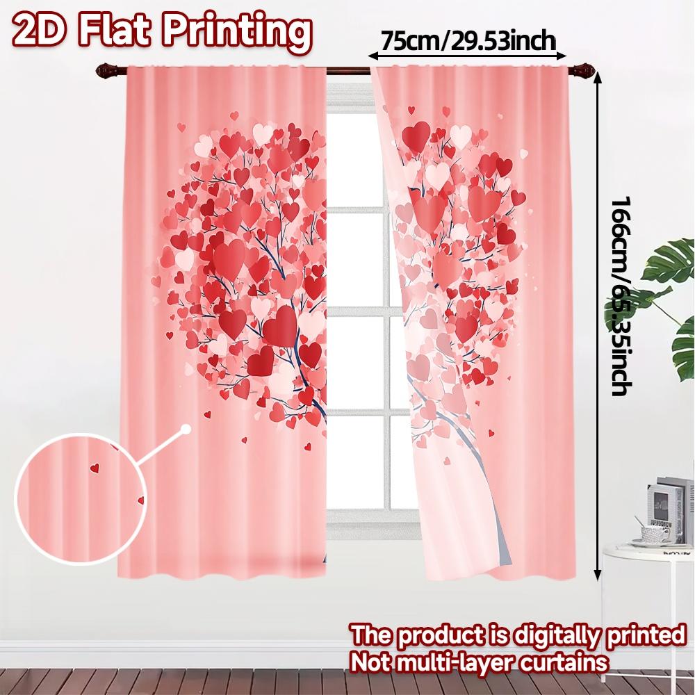2D Flat Printing  JIT 2pcs   Curtains (Without Rod) Heart Blossom Minimalist Modern Curtains Polyester Easy Install Curtains
