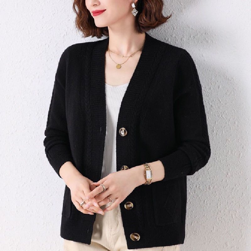 Early Autumn V-neck Knitted Cardigan Women's Short Stylish Outerwear Spring and Autumn Layering Fashion Sweater Jacket