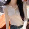 Women Long Sleeve Knitted Sweater Spring Autumn Button O Neck Inside Tight Knit Pullover Top