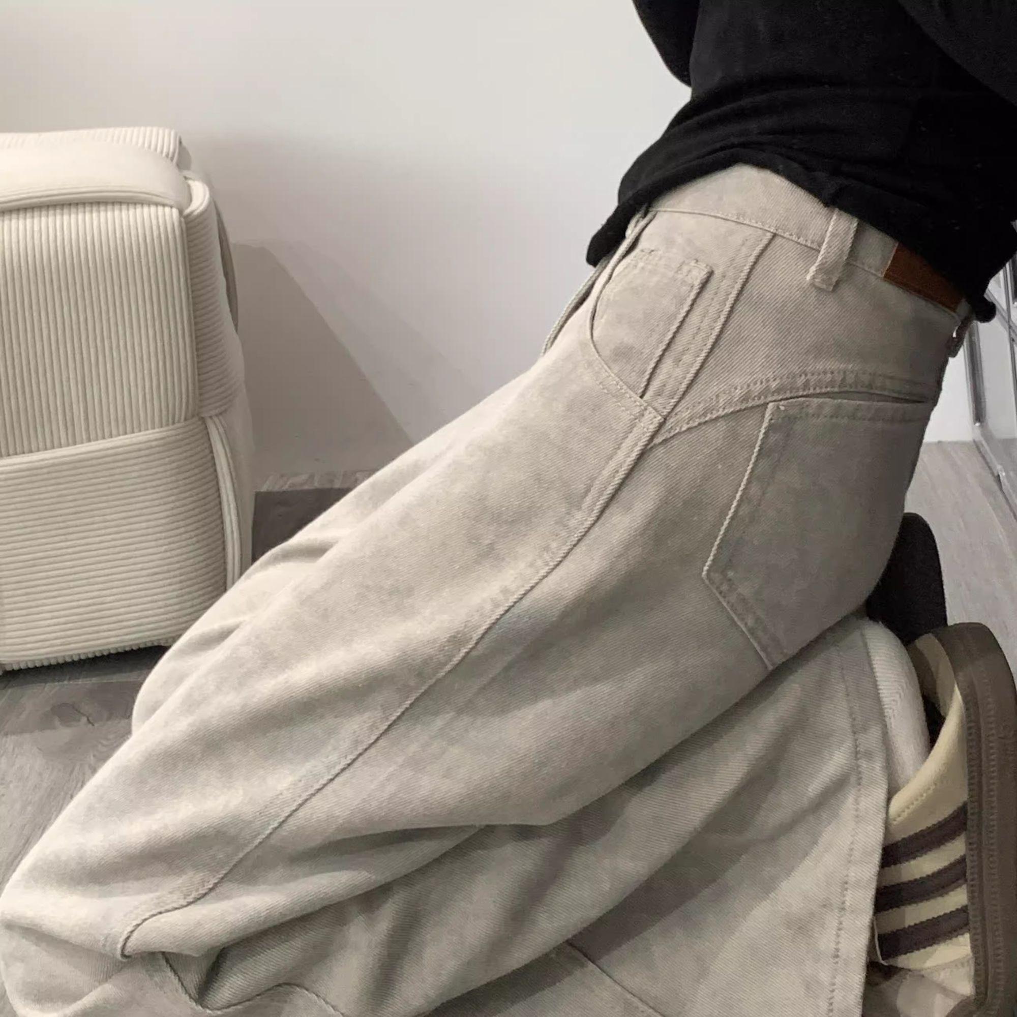 

Женские дизайнерские светло-серые свободные прямые джинсы-сабли - Летние модные брюки с высокой посадкой, стройнящие, с драпировкой, с вертикальным стрейчем XL