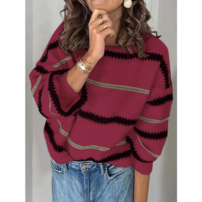 Autumn Movement Women's Metallic Striped Knitwear Pullover Commuter Loose Sweater