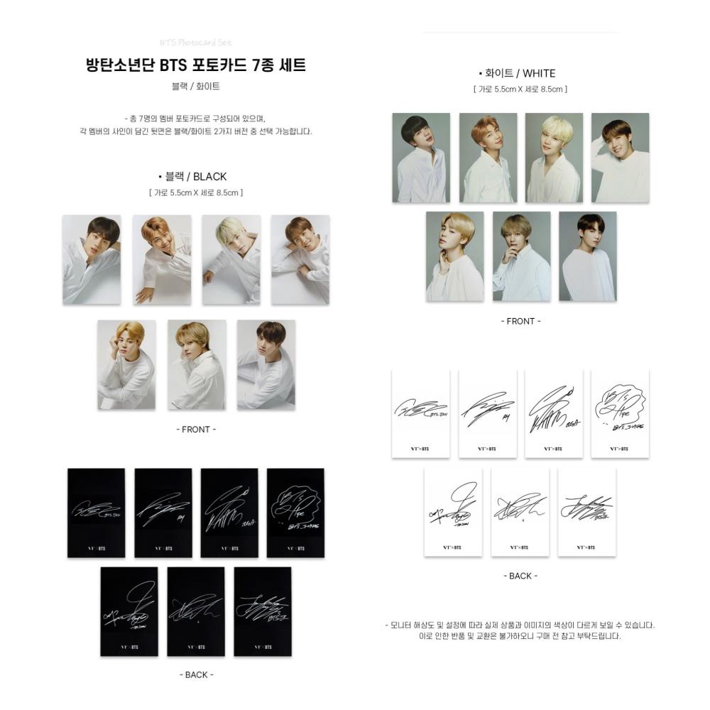 BTS Member Sign Photo Card Original 7 Pieces Set Black/White Bulletproof Photo Card