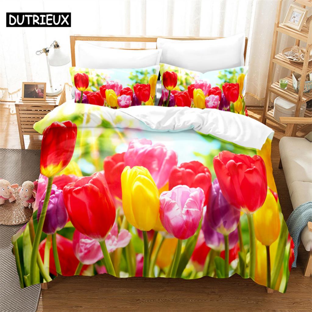 

Тюльпаны Комплект пододеяльника Двуспальный 200x200см 3D Цветочный Пододеяльник 220x240 Кинг Постельное белье Полуторный Размер 3шт 2шт Односпальный 140x210 EU single(135x200cm)&Duvet Cover
