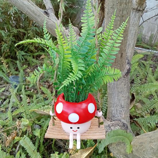 Swing Mushroom Hanging Planter Cartoon Mushroom Flower Pot Resin Succulents Planter