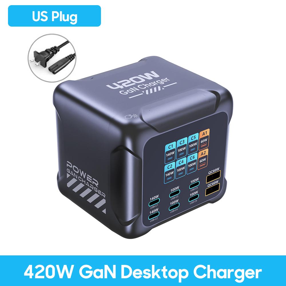 Ubigbuy 420W GaN Ladegerät PPS PD3.1 140W USB Typ C Ladegerät Digitalanzeige Schnellladestation für MacBook 17 Samsung