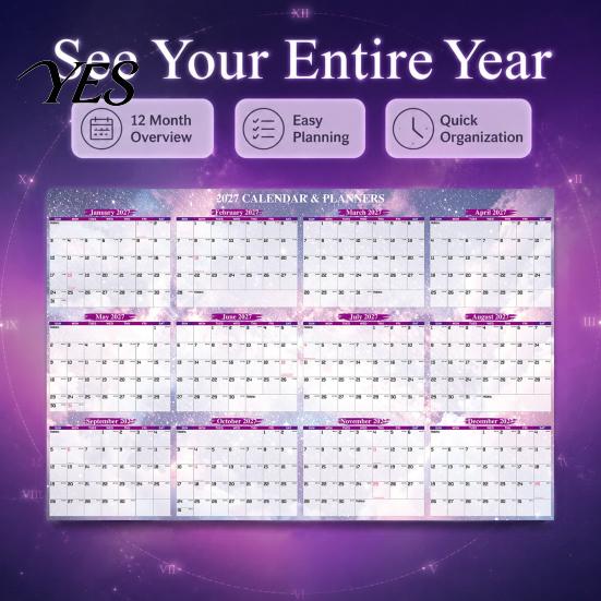 Yearly Planning Sticker Year-round Wall Calendar, Rewritable Erasable Self Adhesive Family Schedule Board Large Planner for And Organization