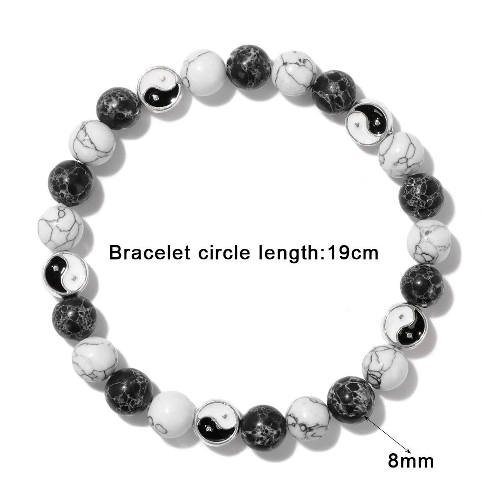 Neues weißes Katzenauge-Opal-Perlen-Armband, Mode, Tai Chi, Yin Yang, schwarze Glasperlen, Energie-Armbänder, Männer, Frauen, bester Freund, Schmuck
