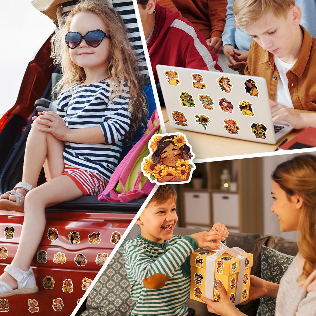 50 Sunflower Girl Stickers New Creative Cartoon Sunflower Girl Stickers