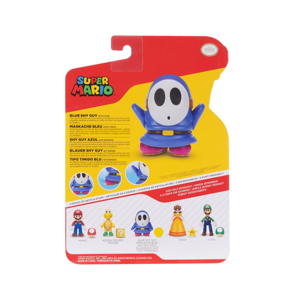 Super Mario Action Figure Blue Shy Guy with Coin 4-inch