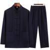 Spring and Autumn Cotton and Linen Tang Suit Men's Long-sleeved Suit Dad Suit Chinese Tai Chi Suit Bottoming Shirt Retro Chinese Style