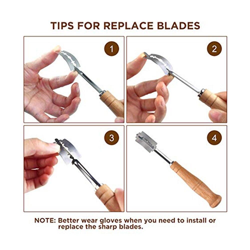 Dřevěná rukojeť Lamela na nařezávání kváskového chleba Nástroj na nařezávání chleba s 5 ks čepelí Pekařská lamela Nůž na nařezávání těsta