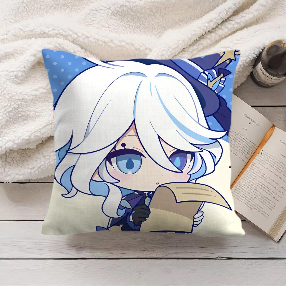 Furina Cute Genshin Impact Cushion Cover Silky Short Plush Invisible Zipper Dustproof Sofa Pillow Case For Home Decor