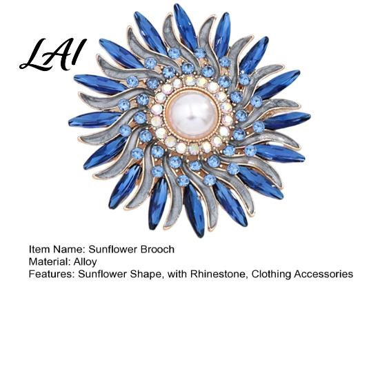 Metal Flower Brooch Retro Rhinestone Sunflower Pin with Lapel Pin Floral Faux Pearl Embellished Pearl Badge for Women