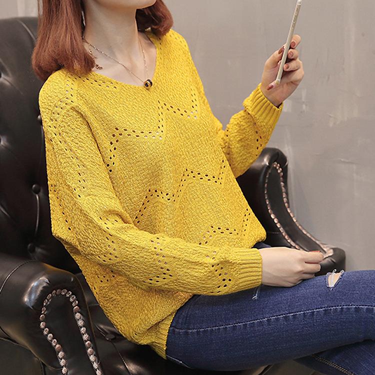 Women's Loose V-neck Knitted Sweater Hollowed Out Sweater Jacket Women's Knitted Sweater