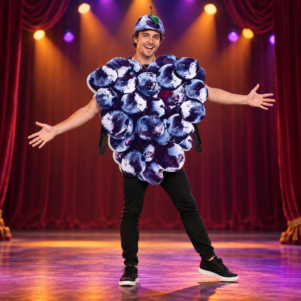 Grape Costume with Cap Loose Fit Purple Adjustable for Processions