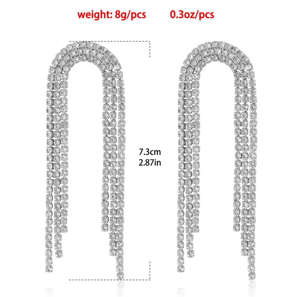 European and American Long Temperament Earrings, Simple and Versatile Exaggerated Rhinestone Tassel Earrings, Sexy Nightclub Earrings