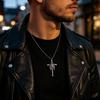 Rib Cage Cruciform Pendant Necklace for Gothic Style Enthusiasts, Silver Tone Alloy Statement Jewelry with Link Chain for Daily and Party Outfits