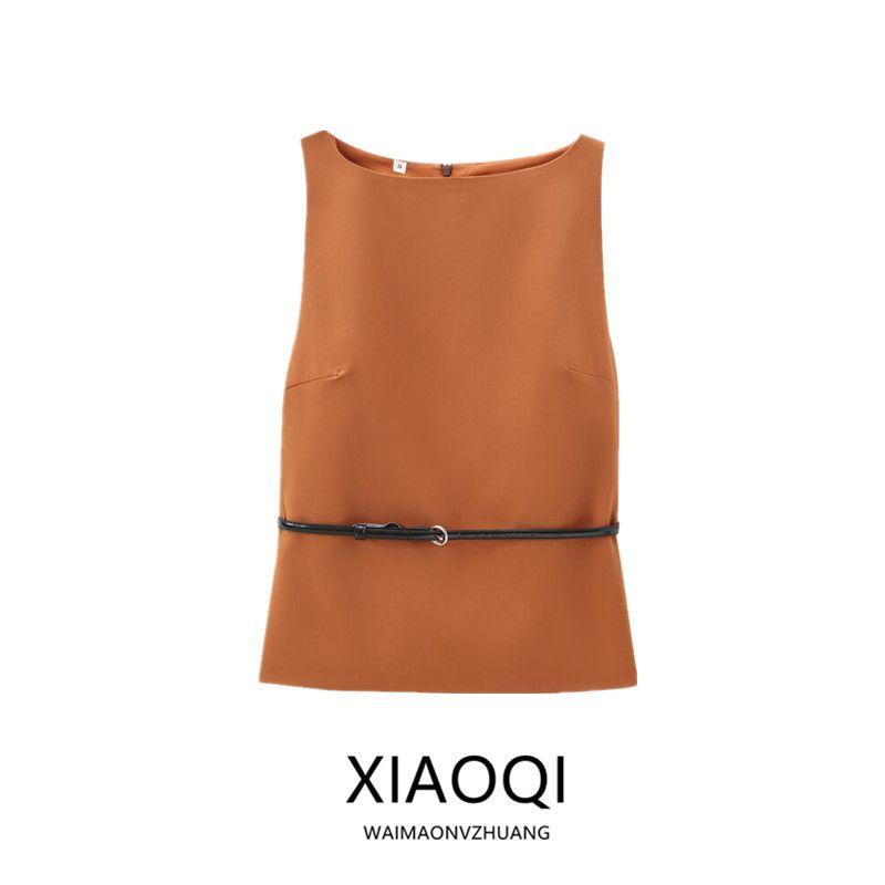 Fashion Style 2024 Autumn New Women's Clothing Casual Silm with Belt Stretch Sleeveless Tops 8698777