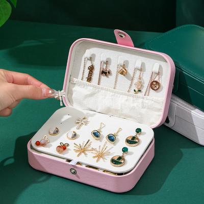 Cutie portabila pentru bijuterii Organizator pentru bijuterii Display pentru voiaj Cutii pentru bijuterii Buton Depozitare piele