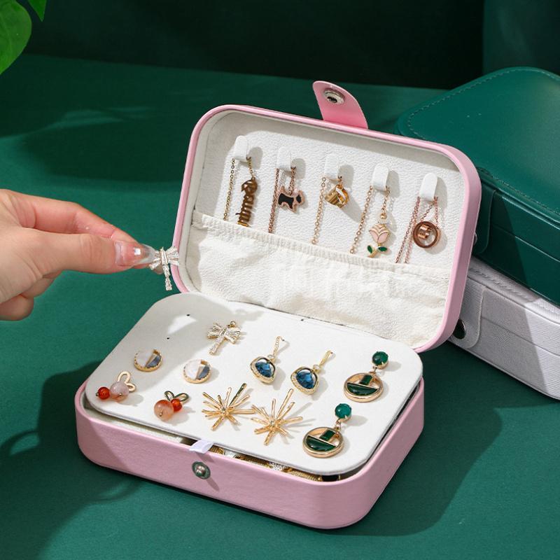 Portable Jewelry Box Jewelry Organizer Display Travel Jewelry Case Boxes Button Leather Storage