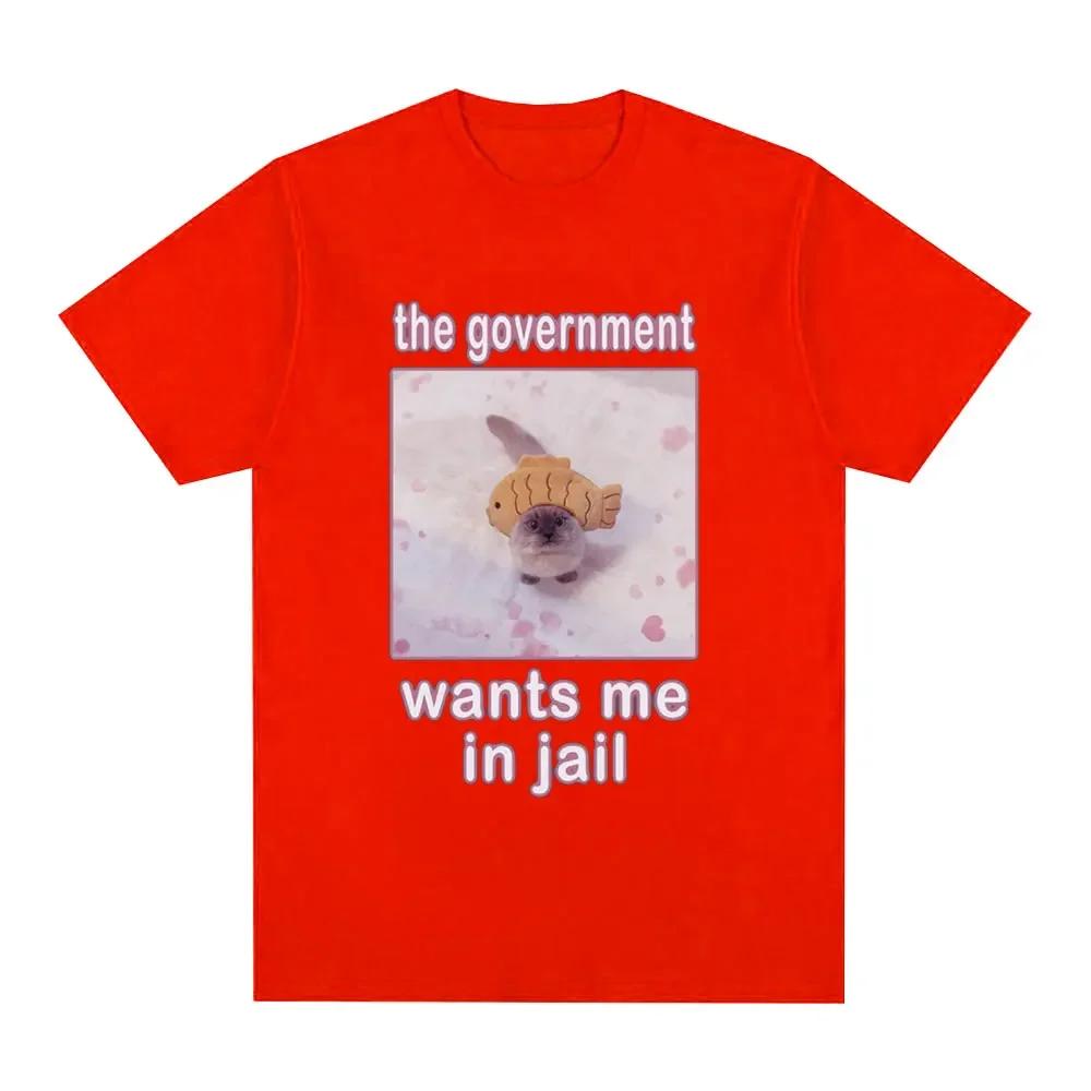 The Government Wants Me To Go To JailFun Cat Meme T-shirt Womens Fashion Harajuku Tshirtcasual Short Sleeved T-shirt
