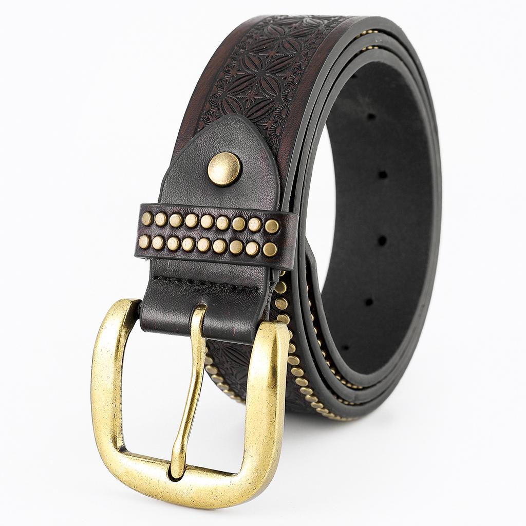 Western Denim Belt Bull Head Retro Green Retro Men'S Punk Embossed Pu Leather Belt