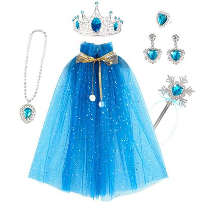 SITEDAN Princess Accessories Set for Includes Hair and Costume Dress 6-Piece Girls, Crown, Tiara, Cape, Necklace, Earrings, Ornament, (A)