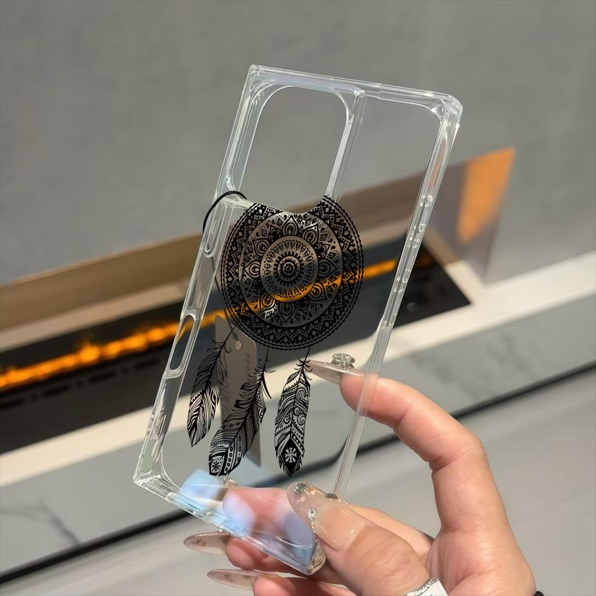 

Clear Square Back Tube Case Protection For iPhone 13 11 14 Pro Max 16 ProMax 12 15 Plus Anti-Oxygen,Black Feathers Mandala Pattern Casing iphone 11 ProMax