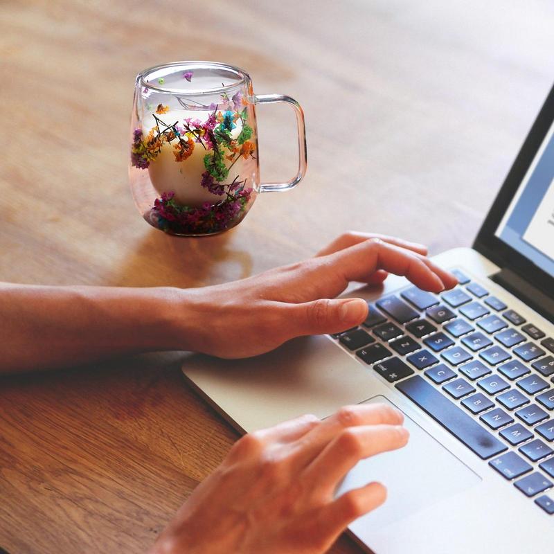 Double Walled Glass Mugs Double Wall Dried Flower Cup for Coffee Heat Resistant Dried Flower Double Wall Glass Mug for Cold