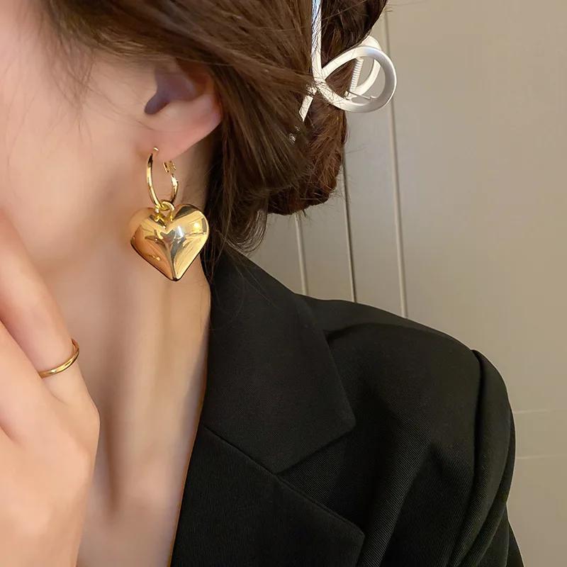 Exaggerated Personality Big Love Heart Drop Dangle Earrings for Women Temperament Gold Color Stainless Steel Hoop Zircon Gift