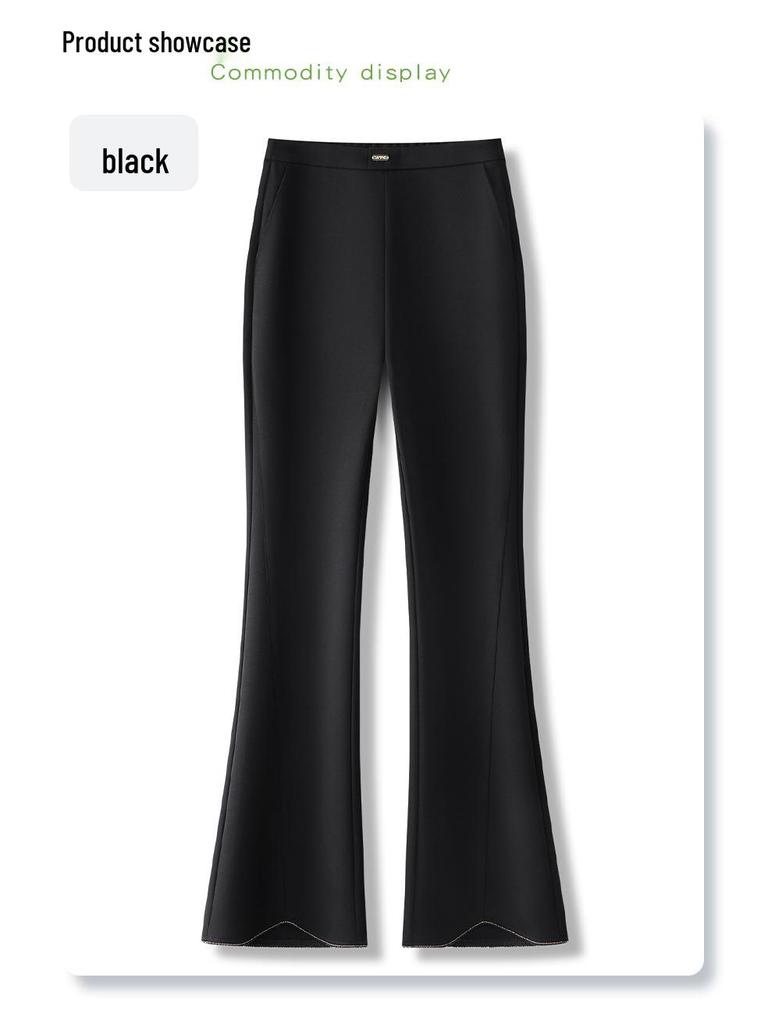 Women's Black Flared Pants - Spring 2025 High Waist Slimming Trousers