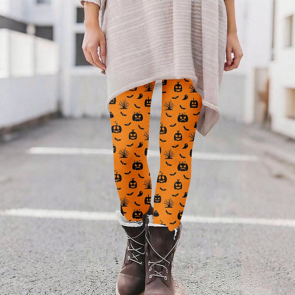 Damen Casual Mode Outdoor Halloween Bedruckte Slim Elastische Yogahose Cropped Hose