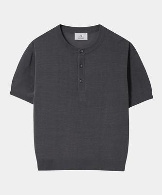 Dekkoloso Summer Cool Touch Henley Neck Short Sleeve Knit [Gray]