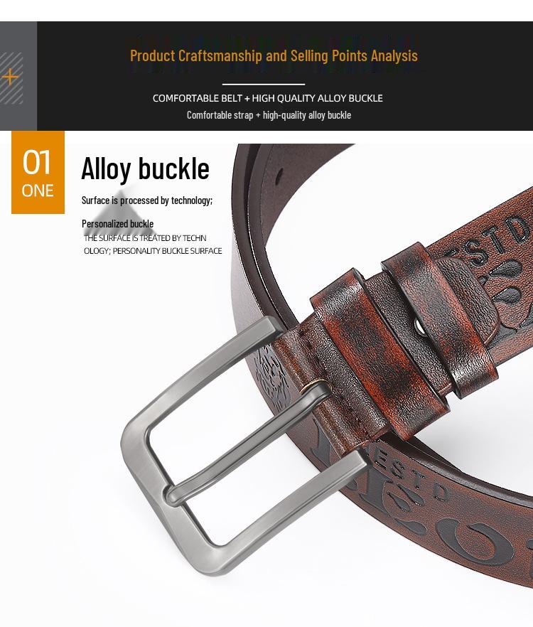 Cinto de Couro Masculino Europeu & Americano com Fivela de Pino de Liga