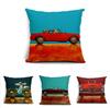 Vintage Car Dog Print Pillow Case In Beautiful Cotton Linen For Stylish Home Decor