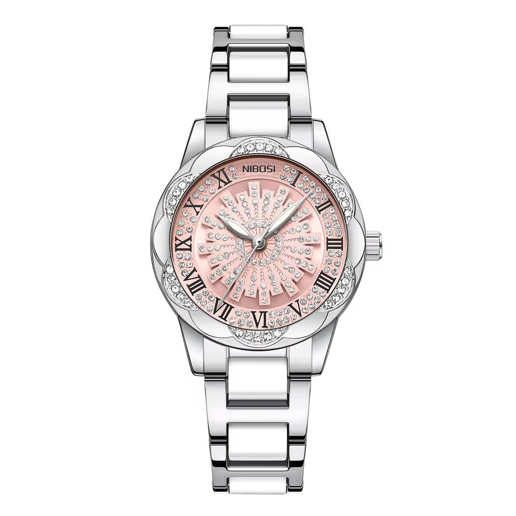 Nibosi 2695 Neue Lässige Wasserdichte Leuchtende Quarz-Damenuhr Keramikarmband Damen Freizeit Uhr mit Diamantdesign Femme Uhr
