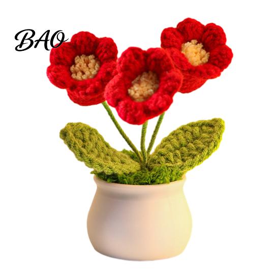 Hand Knitted Potted Plant Handmade Crochet Flower Decoration, Knit Artificial Sunflower Desktop Decor Decor, Gift for Women, Mom, Teacher, Friend,