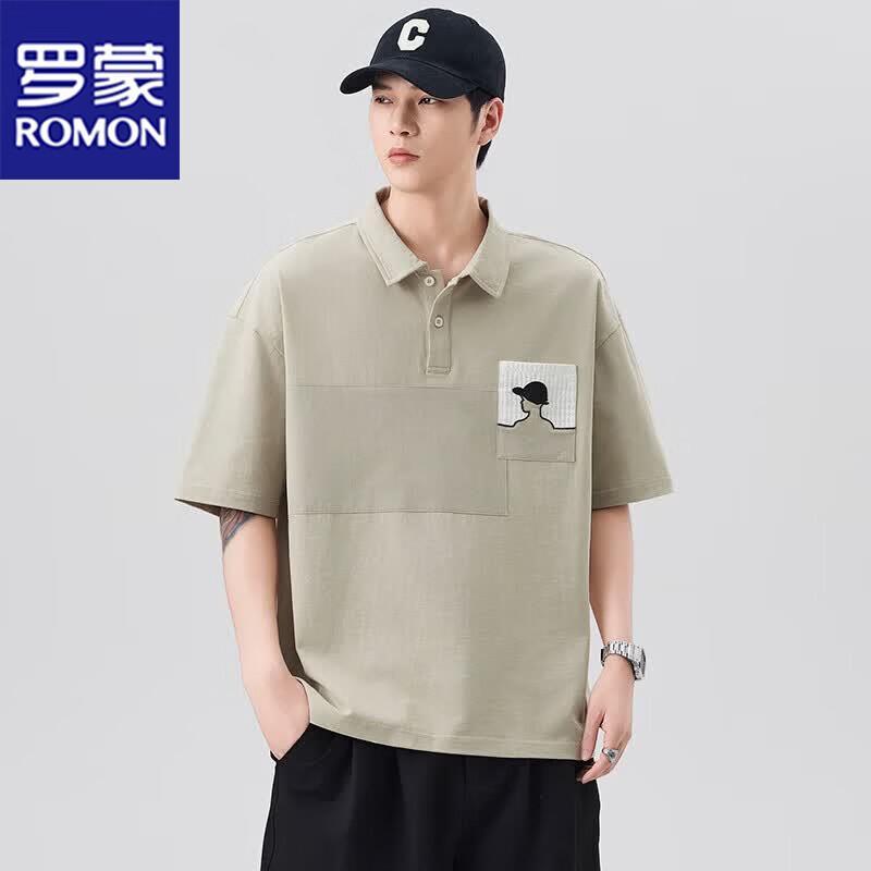 ROMON Men s Summer Loose Fit Cotton Polo Shirt M