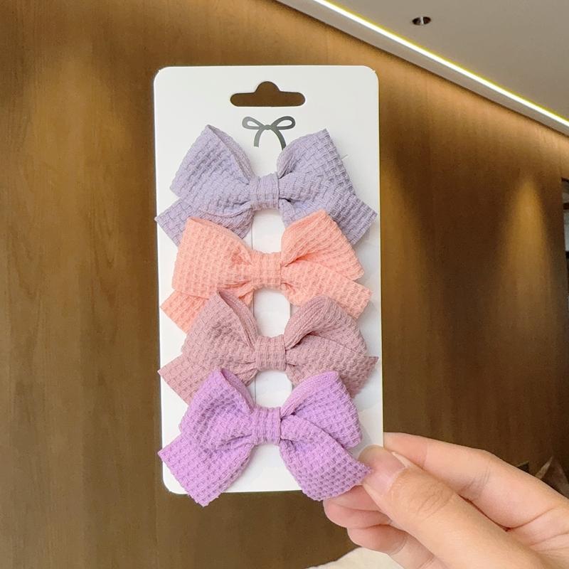 4PCS Soft Cotton Bow Hairpin Girl Sweet Plaid Design Hairpin Color Block Delicate Hairgripe Barrettes Kawaii Child Accessories