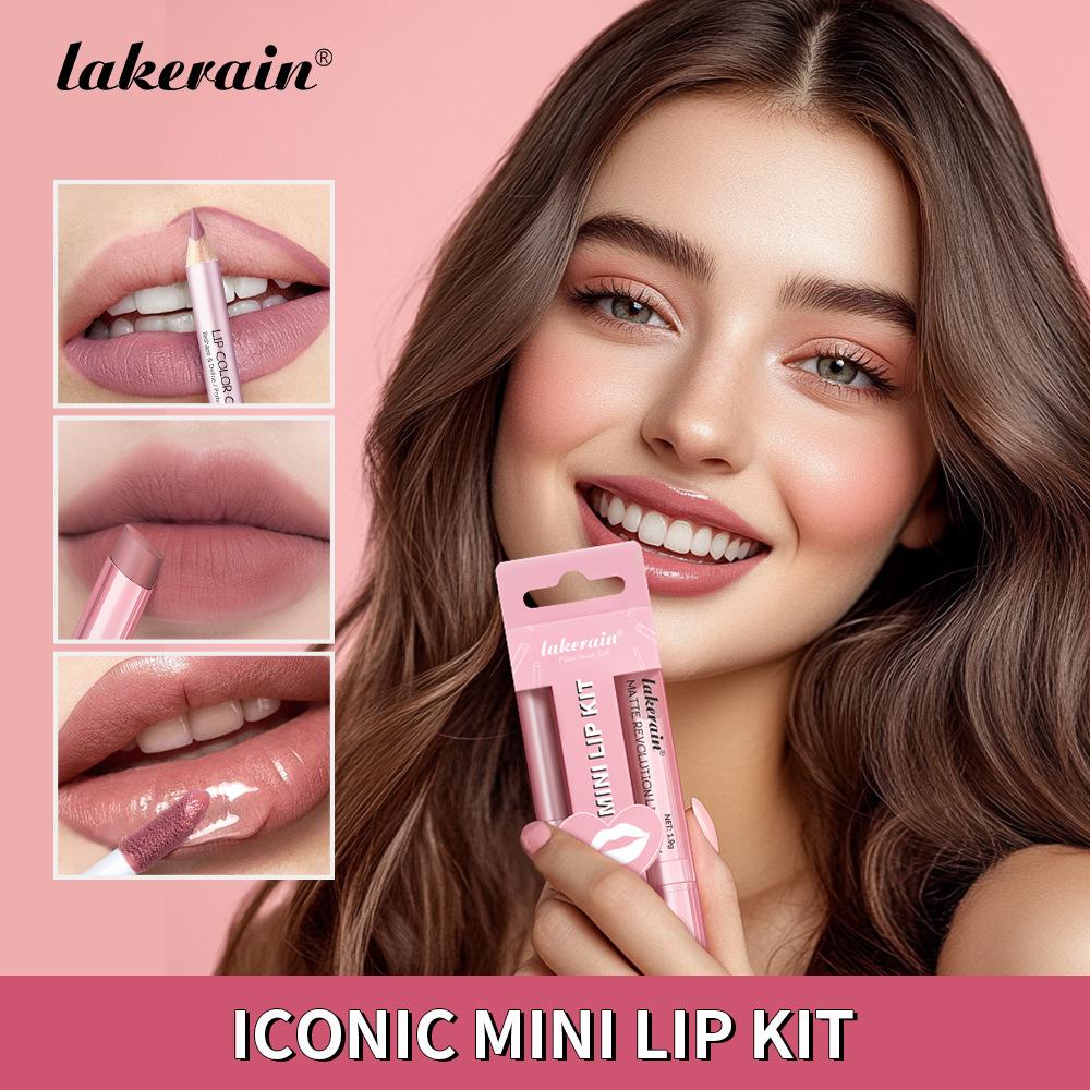 3-teiliges Lippen-Make-up-Set Lipliner Lipgloss Lippenstift Spiegeleffekt Beep Lips Hohe Farbe Lang anhaltend Spendet Feuchtigkeit Reise-Mini-Set