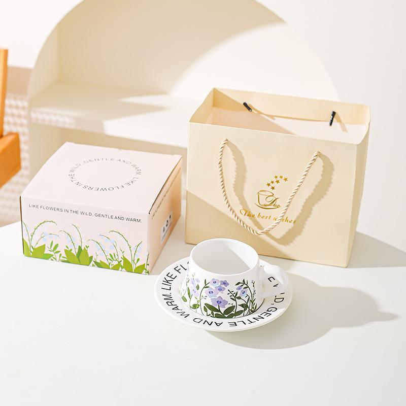Pastoral Style Ceramic Coffee Cup Saucer Set Afternoon Tea Cup Dessert Combination High End Fresh Literary Romantic