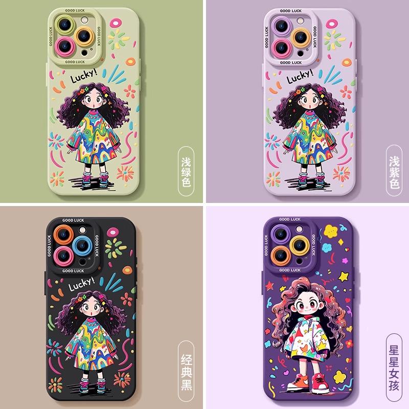Graffiti girl apple 16promax mobile phone case with lanyard iphone15pro new 14 silicone 13 soft case