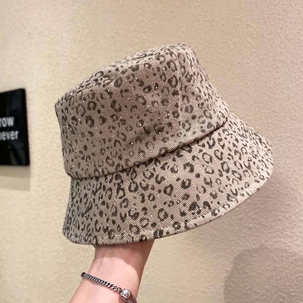 Fashion Leopard Bucket Hat for Women Cotton Sunshade Dome Basin Fisherman Cap Retro Shiny Sequins Girls Outdoor Hat