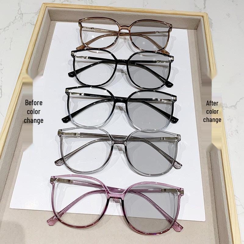 Women's Fashion Photochromic Blue Light Blocking Glasses - Large, Colorful Frames for Myopia