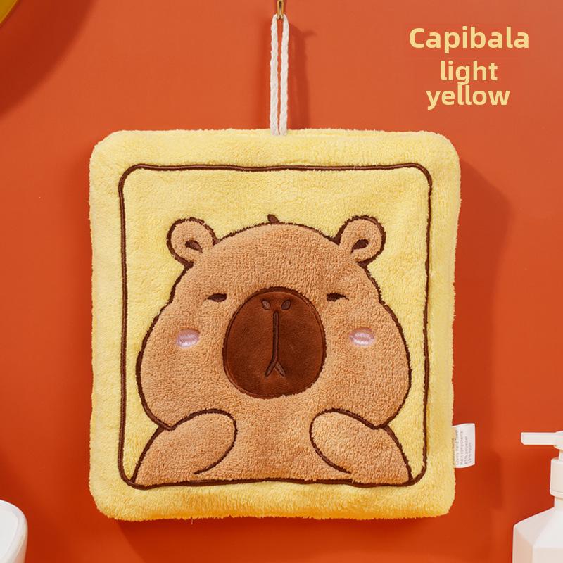 Capybara Embroidered Coral Fleece Hand Towel - Cute, Thick Towel for Kitchen or Kids' Use