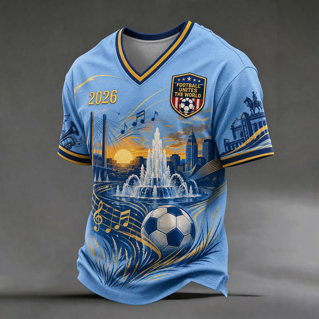 Men's Football Printed Round Neck T-Shirt for Sports Fans