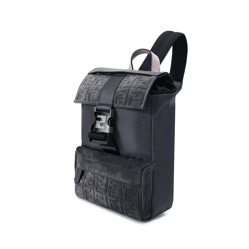 Fendi ness FF Logo Pattern Large Capacity Belt Buckle Nylon Backpack Men Backpacks Gray 7VZ067-AHU7-F1GM1