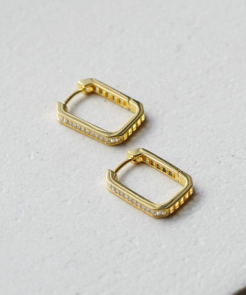 Alleun Silver 925 Rectangular Cubic One-Touch Silver Earrings Luxury