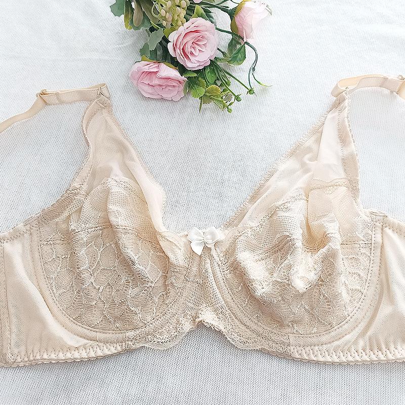 Large Size Fat Mm with Steel Rim Thin Cotton Cup Bra Wind Thin Style Large Chest Lace Large Size Underwear Women